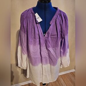 Lane Bryant Purple and White Ombre Blouse: 3/4 length sleeve